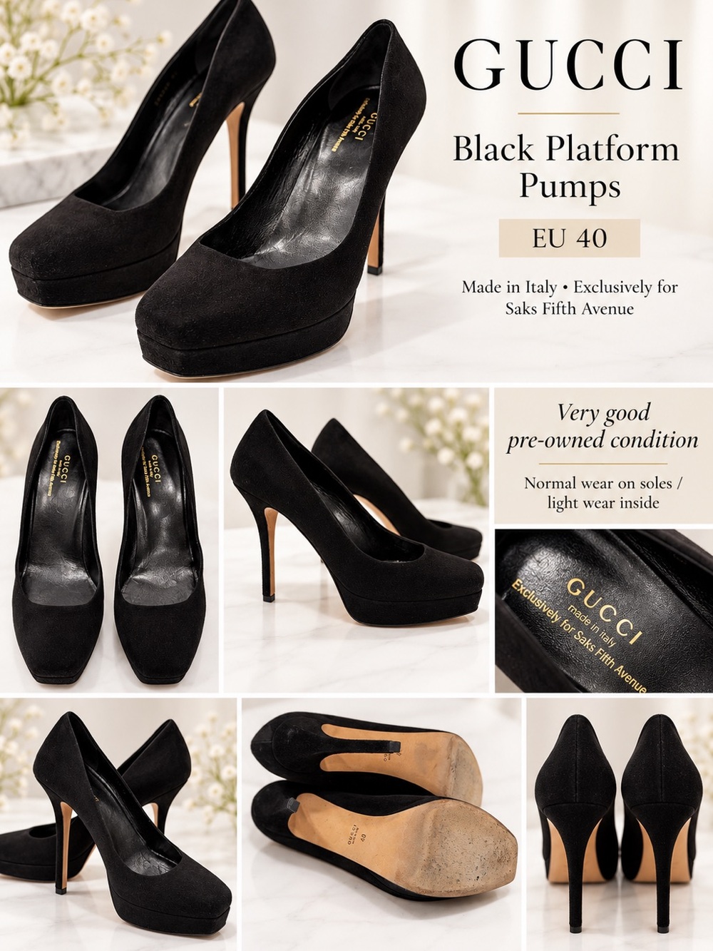 Gucci Black Platform Stiletto Pumps — EU Size 40